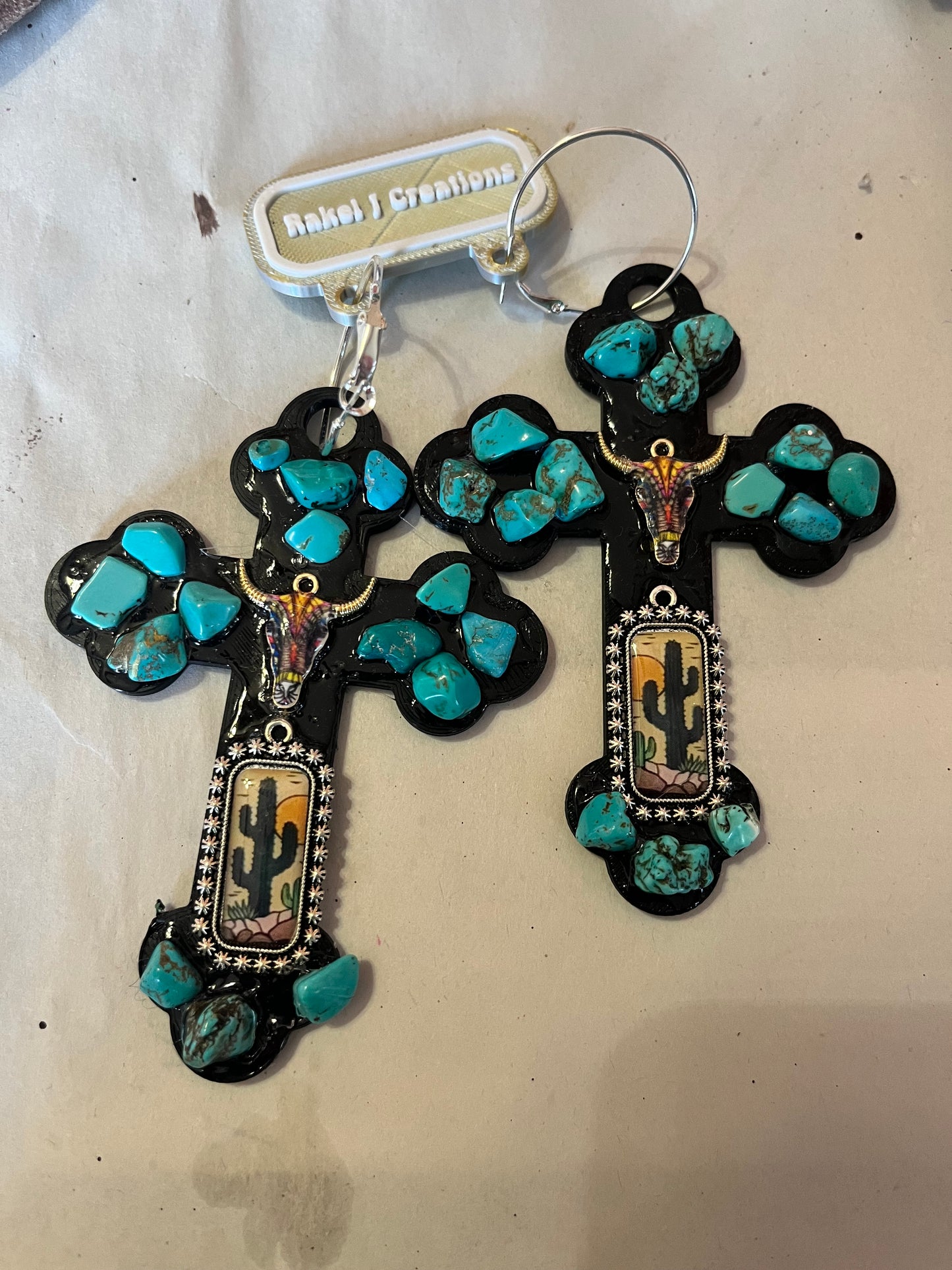 Western cross necklace and earring set