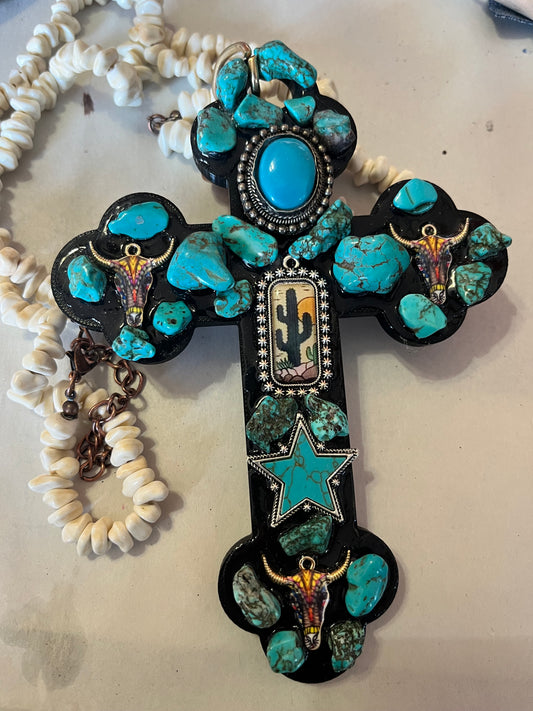 Western cross necklace and earring set
